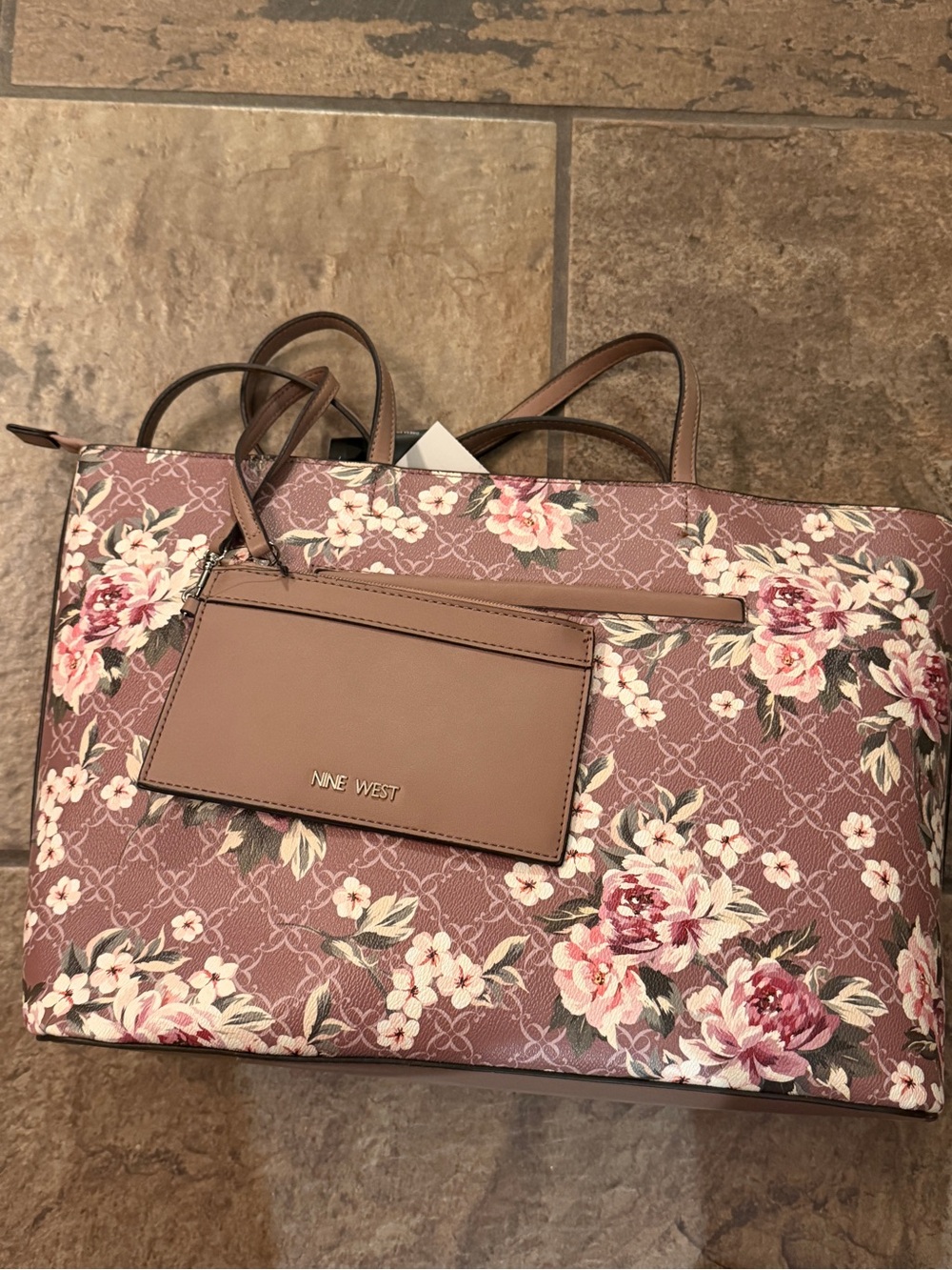 Nine West Mauve Floral Tote with Card Pouch